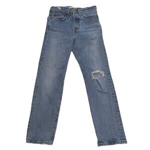 Levi's Wedgie Straight Jeans Womens Size 24 Blue Medium Wash Button Fly Premium